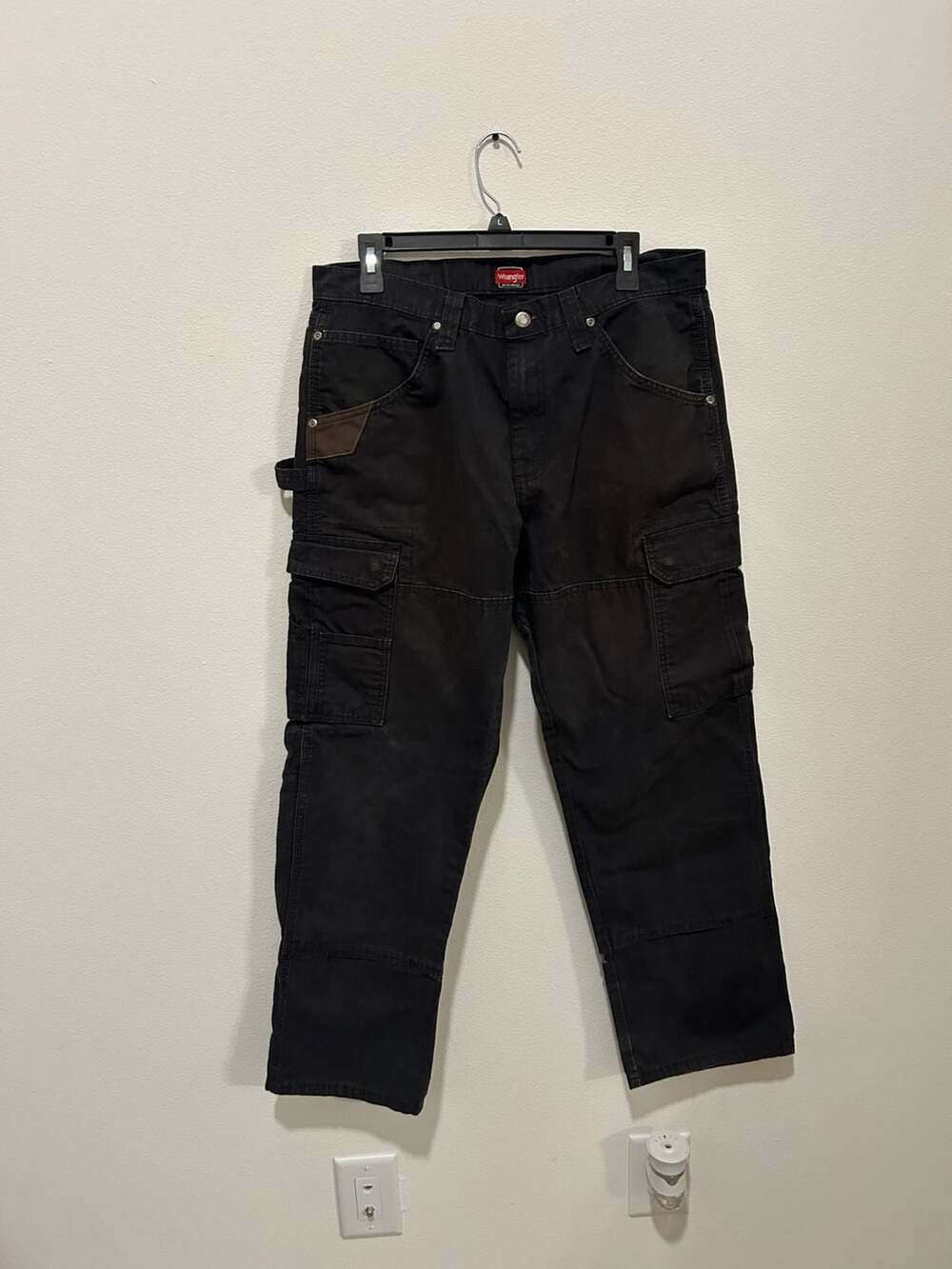 Wrangler Workwear Cargo Carpenter Pants Size 34x30 Black Cotton